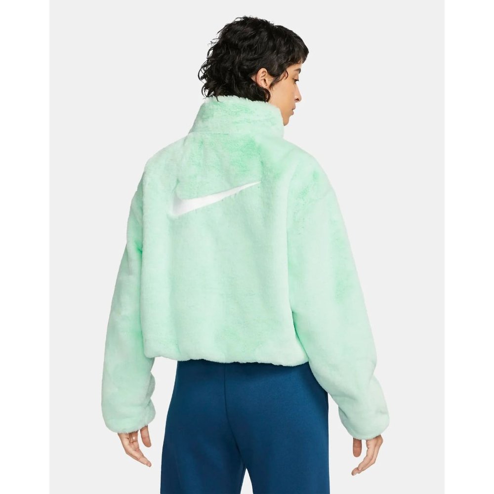 Nike Sportswear Icon Clash Mint Green Faux Fur Pocket Full Zip Jacket Sz L NWT - Picture 3 of 6
